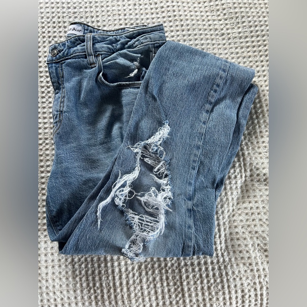 Studio Blue Distressed Straight Leg Jeans